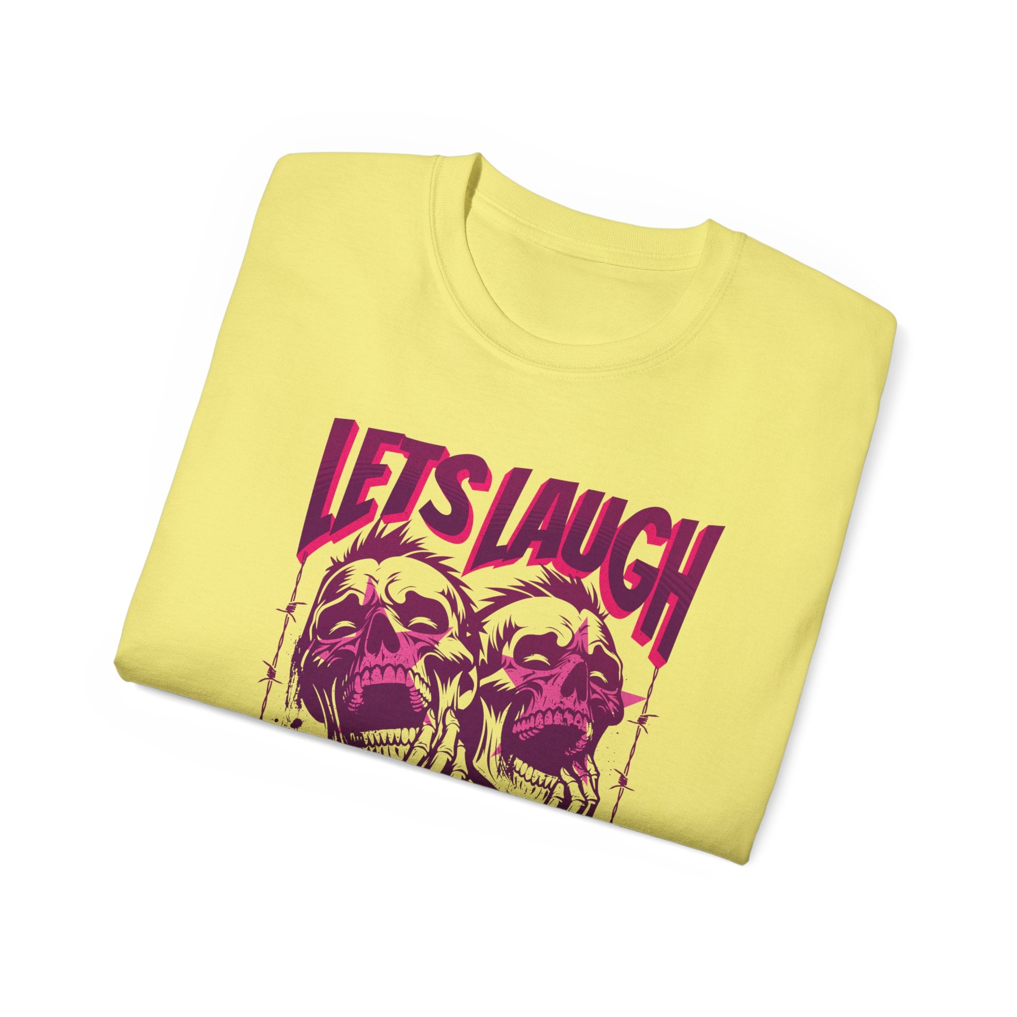 Let's Laugh After Life - Unisex Cotton Crew Tee (Front) - Damned Threads